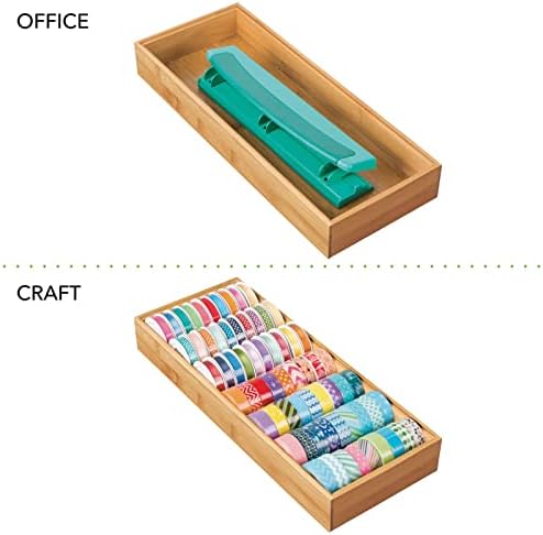 mDesign Wooden Bamboo Drawer Organizer - 15" Long Stackable Storage Box Tray for Kitchen Drawers/Cabinet - Utensil, Silverware, Spatula, and Flatware Holder - Echo Collection - 4 Pack, Natural Wood - Image 7