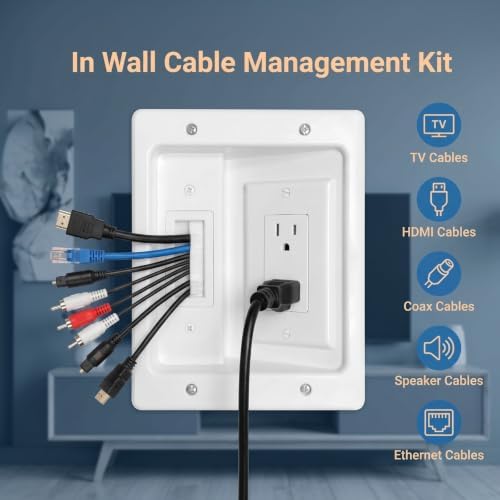 in-Wall TV Cable Management Kit with Recessed Outlet Box & Brush Wall Plate - Image 5