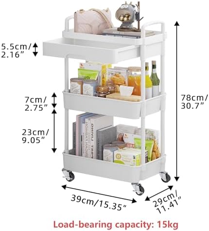 Calmootey 3-Tier Utility Cart with Drawer & Wheels, Storage for Home,Office - Image 5