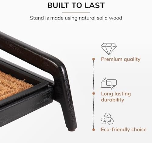 Anji Mountain Heavy Duty Waterproof Wooden Shoe Storage Mat Organizer/Boot Storage Tray Multi Use for Entryway with Coir, Tan Rectangle Embossed Insert, 1 Tier, Fits 3 Pair (36.5" Wide) - Image 3