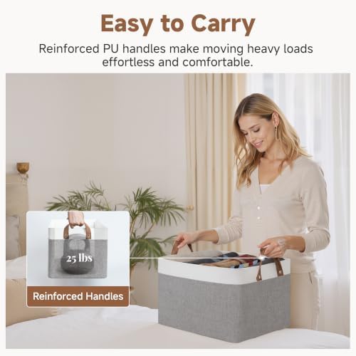 StorageWorks Fabric Storage Bin, Closet Bins, Gray and White, Large, 2-Pack - Image 5