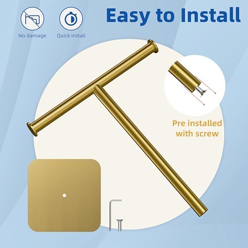RUACQ T-Shape Hand Towel Holder Stand, 12inch, Brushed Gold, 2 Pack - Image 2