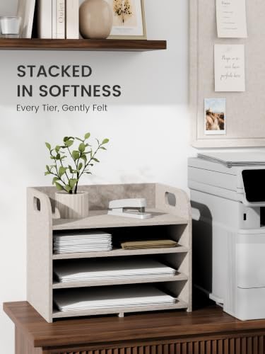 Fluxynara 4-Tier Felt File Organizer with Carry Handles, Oatmeal - Image 2