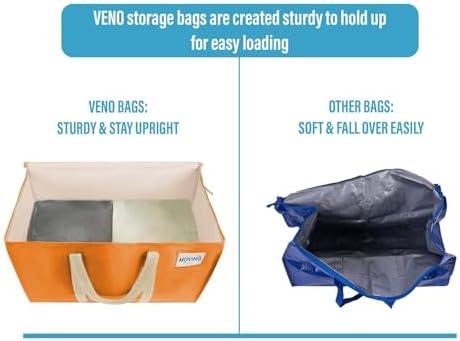 VENO 8 Pack Heavy Duty Moving Bags, Extra Large Storage Bags with Reinforced Handles & Strong Zippers, Foldable & Reusable Moving Box Alternative for Clothes & Dorm Storage - Image 4