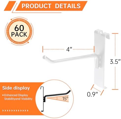 60 Pack Grid Wall Display Hooks, Metal Gridwall Accessories for Retail Stores, Trade Shows, Art and Craft Displays (White, 4 Inch) - Image 2