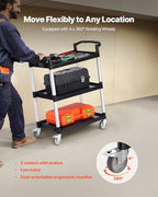 VEVOR Utility Cart, 300 lbs Load Capacity, 3-Tier Utility Plastic Cart with 360° Swivel Wheels (2 with Brakes), 24.4 x 16.1-inch Food Service Cart for Warehouse, Office, Home, Restaurant, Kitchen - Image 3
