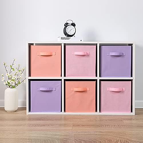 Stero 13x13x13 Inch Fabric Storage Bins 6 Pack Fun Colored Durable Storage Cubes with Handles Foldable Cube Baskets for Home, Kids Room, Closet and Toys Organization Purple, Pink, peachpuff - Image 4
