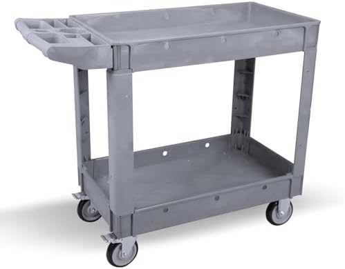 Utility Rolling Tool Cart, 40 x 17-Inch Plastic Rolling Carts, Huge Storage W/Deep 2-Shelf Heavy Duty Service Cart with Wheels, 550 lbs Capacity Organizer for Garage, Warehouse, Workshop by Tooremine