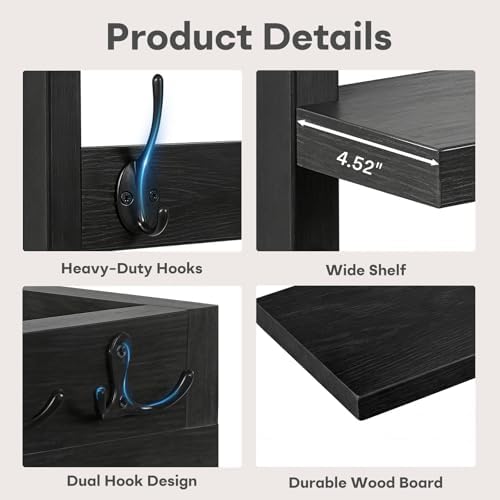 29" Wall Coat Rack with Shelf & Mail Organizer, Entryway Black - Image 5