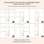 100'' Closet System with 4 Hanging Rods & LED Lights, 2-8 FT Wood Closet Organizer Systems with 5 Shelves, 6 Height Adjustable, Walk-in Closet Organizer Wardrobe Clothes Rack, Garment Rack, White - Image 5