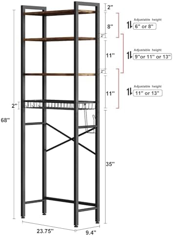 Kalrin Over-The-Toilet Storage Rack, 4-Tier Bathroom Organizer Shelf Over Toilet with Adjustable Shelf and Basket, Freestanding Space Saver Bathroom Shelves Above Toilet for Room (Vintage Brown) - Image 5