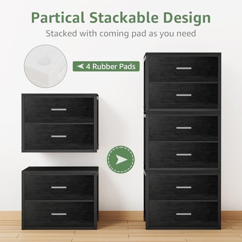 BOLUO Stackable Storage Drawers Closet Organizers and Storage Fabric 2 Drawer Dresser for Bedroom Set of 2 Black Modern - Image 4