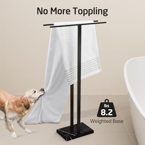 KES 37" Freestanding Towel Rack, Heavy Black Marble Base, Stainless Steel - Image 3