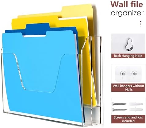 DINGHUO Wall Hanging File Organizer, Acrylic Mail Organizer wall mounted File Holder, Clear 2 Tier Folder Paper Document Magazine Rack for Desk Office School Home - 1 Pack - Image 2