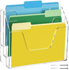 DINGHUO Acrylic Hanging Wall File Folder Organizer for Desk, Clear 3 Tier Document Paper Magazine Holder for Home, Office Organization, School - 1 Pack by DINGHUO