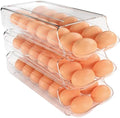 theaoo Egg Holder for Fridge, Automatic Rolling Egg Container, Clear, 3Pack by theaoo