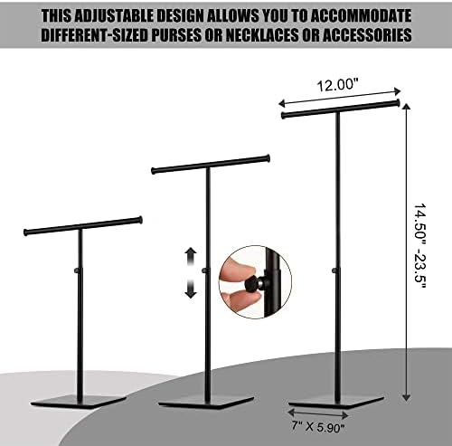 Adjustable T-Bar Purse Holder Stand - Tabletop Handbag Display Rack with Heavy-Duty Metal Base for Retail, Closet, Desk Use - Organize Purses, Wreaths, Hats, Scarves, Jewelry & Crafts (Black) - Image 4