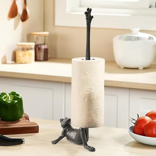Black Cast Iron Paper Towel Holder Countertop, Frog Leg Toilet Paper Holder Stand, Stable & Durable, Cute Funny Animal Rustic Decor Paper Roll Holder for Bathroom & Kitchen - Image 2