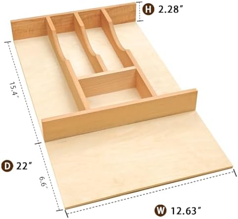 Silverware Drawer Organizer - Trim-to-Fit with Adjustable Dividers for Kitchen Utensil Storage, Beech Wood Frame with 11 Sizes (12.63" W x 22" D) - Image 3