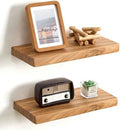 Floating Shelves for Wall, 16"Wx8"D Rustic Solid Elm Wood Floating Shelves Wall Mounted, Round Edge Wall Shelves with Invisible Bracket for Living Room Bathroom Bedroom Kitchen, Set of 2, Natural by FLYJOE
