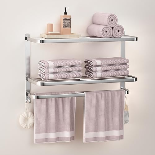 23 Inches 3-Tier Towel Racks for Bathroom with Towel Bars Multilayer Hotel Towel Shelf Stainless Steel Wall-Mounted Brushed Finish Holder with Towel Shelves by DDS-DUDES