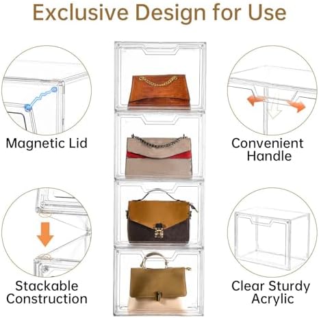 3 Pack Clear Storage Organizers with Lids, Storage Containers with Magnetic Door, Stackable Acrylic Display Case for Cosmetic, Multifunctional Storage Boxes for Dorm, Living Room, Bedroom Storage - Image 3