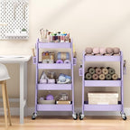 TOOLF 4 Tier Rolling Cart, Metal Utility Storage Cart with Pegboard, Purple - Image 2