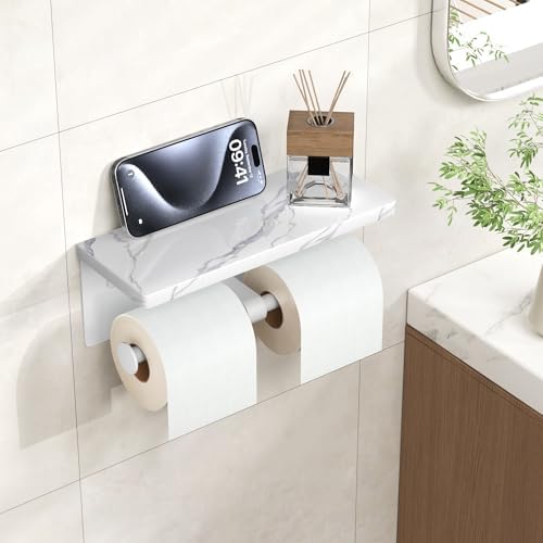 FORIOUS Double Marble Toilet Paper Holder with Phone Shelf, Commercial - Image 2