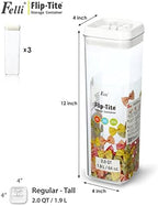 Felli Flip Tite TALL Storage Container with Lid 4" Air Tight Easy Open Ring Top, Clear Acrylic Skinny Canister Jar for Spaghetti Lasagna Fettuccine Noodle, Kitchen Cupboard Pantry Organizer (2.0 qt) - Image 3