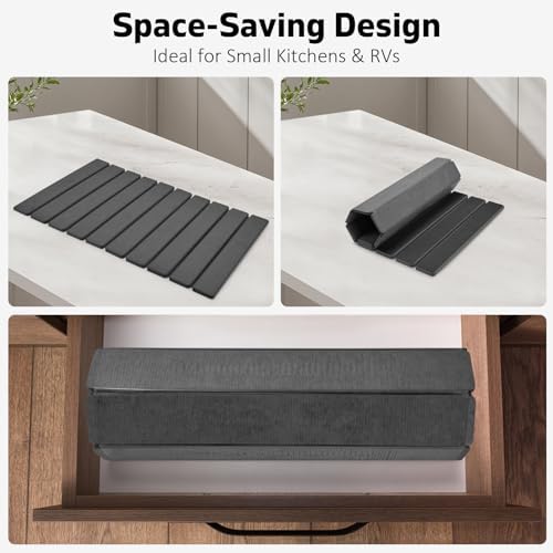 Large Stone Dish Drying Mats for Kitchen Counter, Fast Drying Collapsible Drying Mat, Eco-Friendly Absorbent Diatomaceous Earth Mats for Dishes Cups, Match Any Countertop (Dark Gray 24"×16" & 8"x4") - Image 4