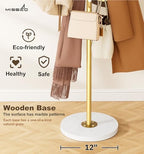 MISSLO Heavy Duty Coat Rack Freestanding with Stable Wood Base Modern Coat Tree with 12 Hooks Adjustable Coats Hanger Stand Stylish Standing Clothes Tree for Entryway Bedroom Corner Hall (Gold) - Image 5