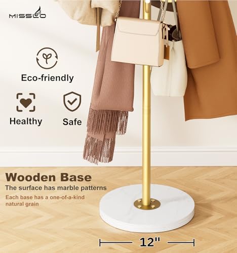 MISSLO Heavy Duty Coat Rack Freestanding with Stable Wood Base Modern Coat Tree with 12 Hooks Adjustable Coats Hanger Stand Stylish Standing Clothes Tree for Entryway Bedroom Corner Hall (Gold) - Image 5