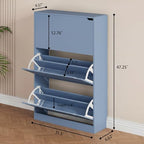 Shoe Storage Cabinet, Wood Shoe Organizer for Entryway with 3 Flip Drawers, Freestanding Shoe Rack with Adjustable Shelf, Narrow Shoe Dresser for Front Door Entrance (Blue, Standard 3 Drawers) - Image 2