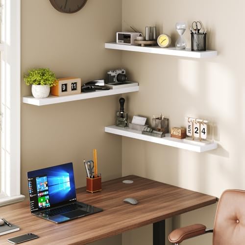 RALGEND Floating Shelves for Wall, 31.5" Long Wall Shelf Set of 3 with Invisible Brackets, Hanging Shelves Farmhouse Home Decor for Bathroom, Living Room, Bedroom, White 8301BJP3WT - Image 6