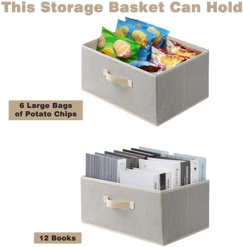 Storage Baskets, 15.7-Inch Woven Fabric Bins, Storage Cubes with Reinforced Handles, Organizer Bins for Closet Shelves, Foldable, for Toys, Clothes, Natural Beige (4PCS/Beige-15.7*11*7.8inch) - Image 3