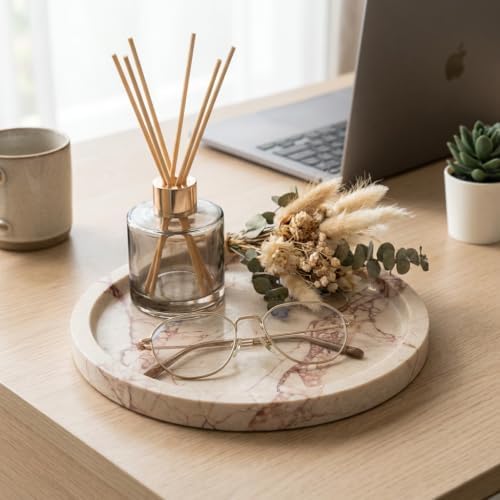 Natural Travertine Marble Round Tray: 7.8" Bathroom Vanity Counter Décor - Image 3