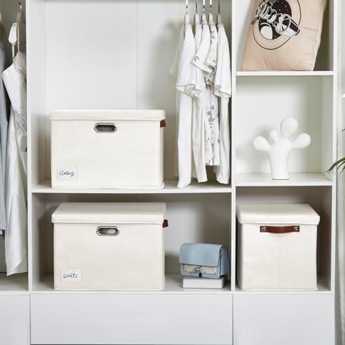 17" Large Fabric Storage Box with Lids, 3-Pack, White - Image 6