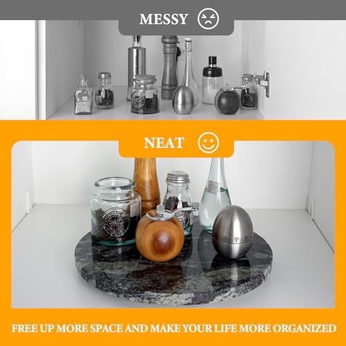 Koville 12'' Black Marble Lazy Susan for Dinning, Marble Turntable for Kitchen Counter, Lazy Susans Organizer for Cabinet, Serving Rotation Spinning Tabletop Organizer Swiveling, Spice Rack Storage - Image 6