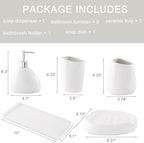 Ceramic Bathroom Accessory Set with Ceramic Tray, 6 Pieces Bathroom Countertop Accessory Set, Include Soap Dispenser, Toothbrush Holder, 2 Tumbler, Soap Dish, Vanity Tray,White - Image 2