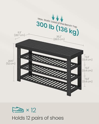 SONGMICS Shoe Rack Bench, 4 Tier Bamboo, 11.3 x 35.2 x 20.5 Inches - Image 2