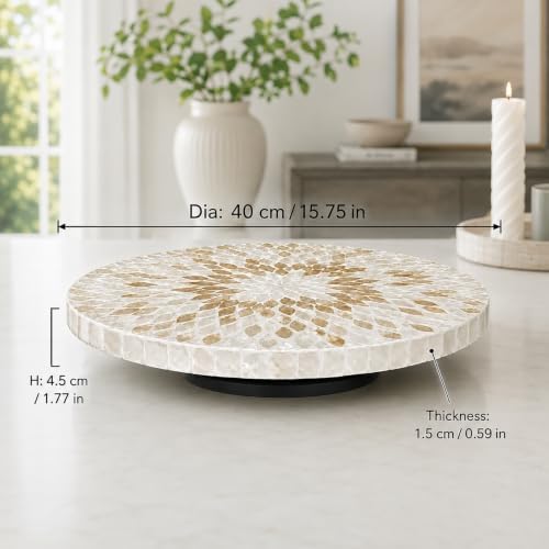 i-lan 16 Inch Mother of Pearl Lazy Susan Turnable Organizer for Table,Large Decorative Round Rotating Tray for Dining Table,Cabinet,Countertop,Kitchen and Tabletop - Image 3