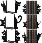 Flutesan 6 Pcs Black Cat Metal Bookends Peeping Cat Book Ends for Shelves by Flutesan