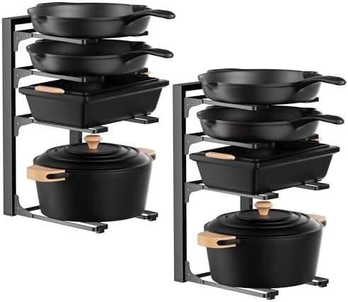 MUDEELA Pot and Pan Organizer Under Cabinet 15.75", 4-Tier Pot Rack, 2 Pack by MUDEELA