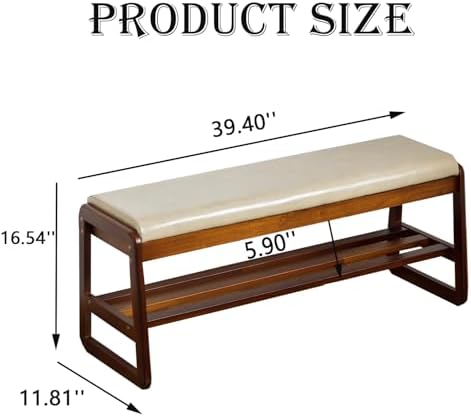 latifolia Solid Wood Bench, Entryway Shoe Bench with Cushion, 2 Tier Shoe Storage Organizer for Hallway, Living Room(Grey,39.70''L) - Image 2