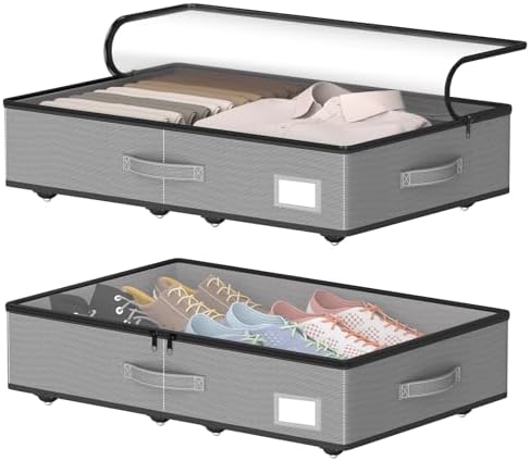 EE-RoomWorld Under Bed Storage with Wheels, No Assemble Required 5.5 inches height grey under bed storage bins,Low Profile Rolling Underbed Shoe Storage containers，dorm underbed storage drawers by EASIERLIFEENJOYWORLDBEAUTY