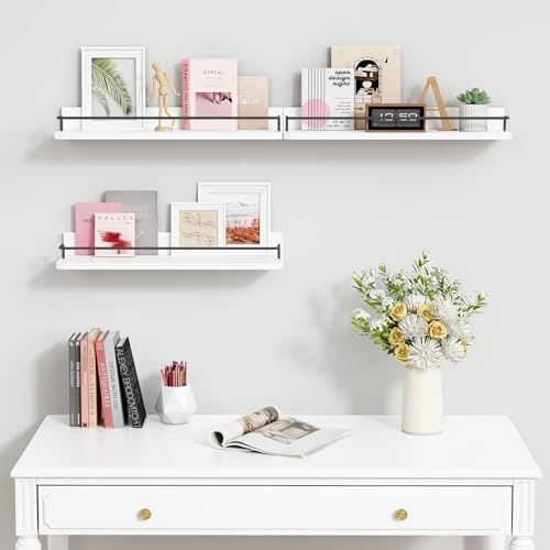 Forbena White Floating Shelves Bathroom Shelves Over Toilet Set of 3, Bathroom Organizers and Storage Shelves Wall Mounted, Modern Wood Corner Wall Shelf for Bedroom Closet -White and Dark Grey - Image 6