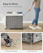 SONGMICS Rolling Laundry Hamper with Lid, 145 L 3-Section Synthetic Rattan - Image 4