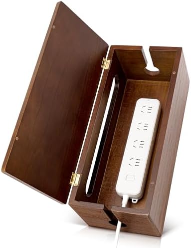 Large Wooden Cable Management Box, Power Strip Cord Organizer Box by HOME