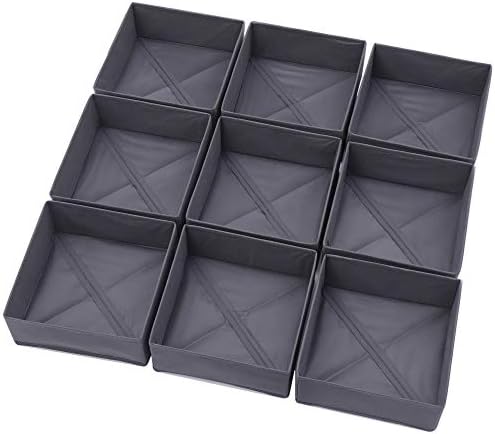 DIOMMELL 9 Pack Foldable Cloth Storage Box Closet Dresser Drawer Organizer Fabric Baskets Bins Containers Divider for Clothes Underwear Bras Socks Clothing, Dark Grey 900 by DIOMMELL