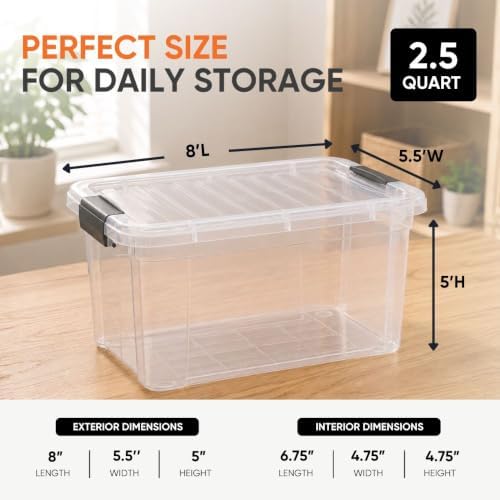 Superio 2.5 Quart Clear Plastic Storage Boxes with Lids, Stackable Organizer Containers, BPA-Free Storage Bins for Home, Office, School & Dorm, 6 Pack - Image 3